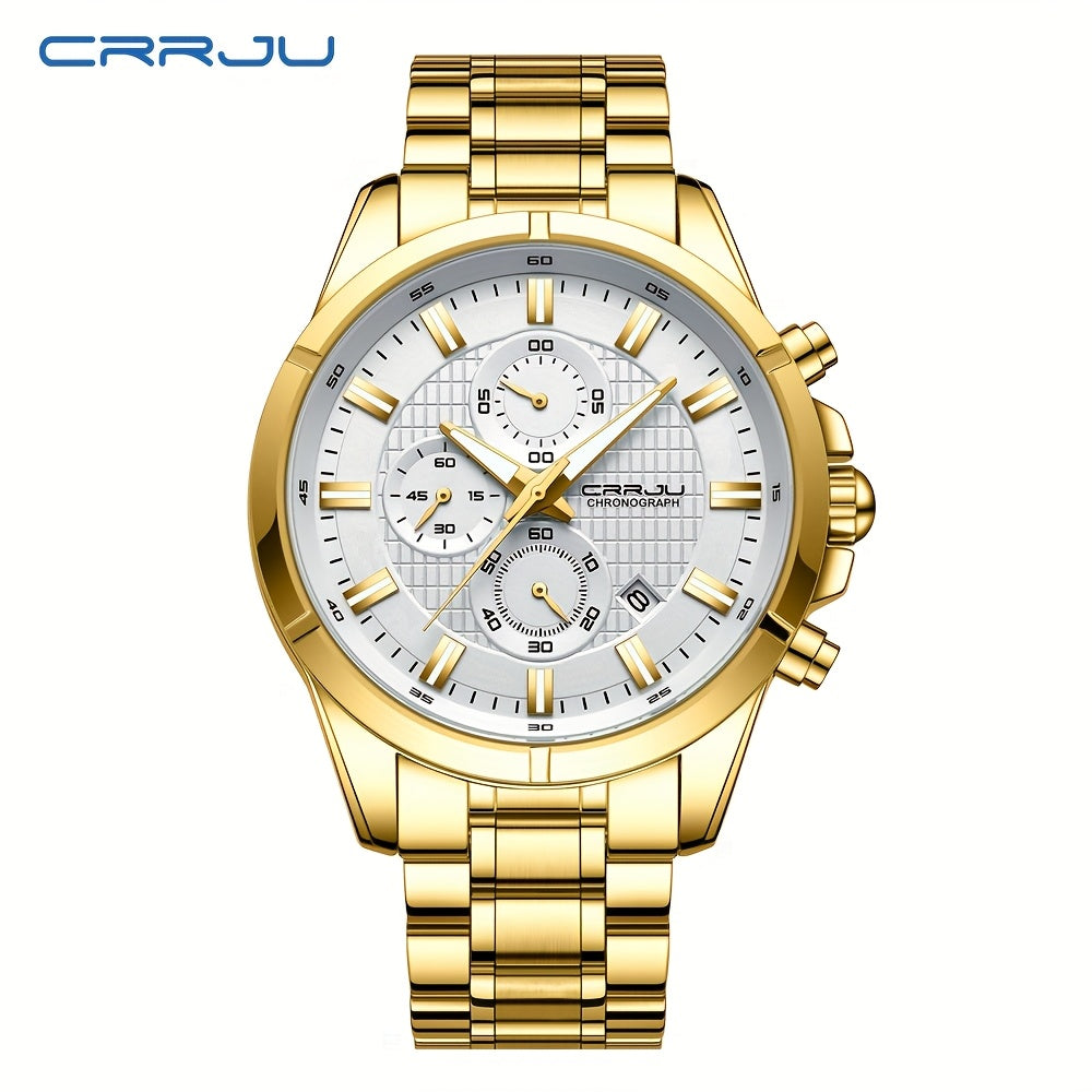 CRRJU Men's Watch Fashion Luxury Multifunctional Stainless Steel Quartz Watch
