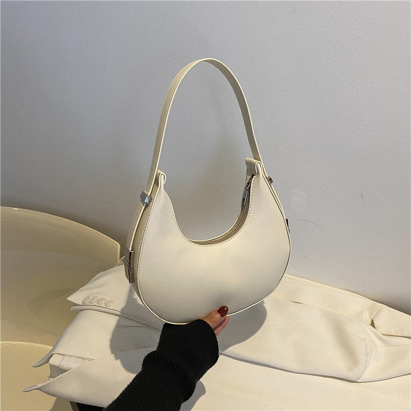 1pc Trendy Crescent Moon Shoulder Bag for Women - Large Capacity, Casual Underarm Purse in Black/Brown/White/Beige, with Polyester Lining, Zip Closure, Perfect for Commuting & Everyday Use, Crossbody Purse, Minimalist Handbag