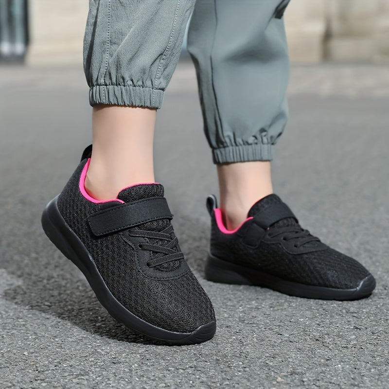 Girls' Fashionable Mesh Running Footwear, Casual Athletic Style, 28-40 Sizes, Magenta Accent, EVA Sole, PU Insole, for Spring/Fall