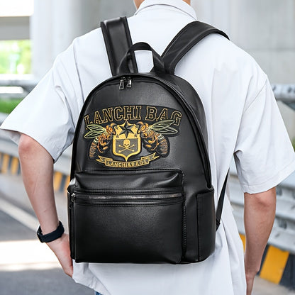 Men'S Genuine Backpack - Large Capacity, Multi-Functional Trolley Bag with Adjustable Straps, Golden Embossed Design, Perfect for School, Work, or Travel, Backpack for Travel, Durable Zipper Closure