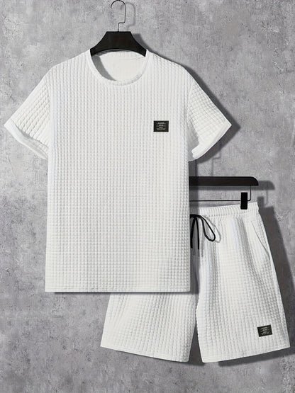 Summer Men's Casual Sports Set of 2, Trendy Round Neck Short Sleeve T-shirt + Shorts