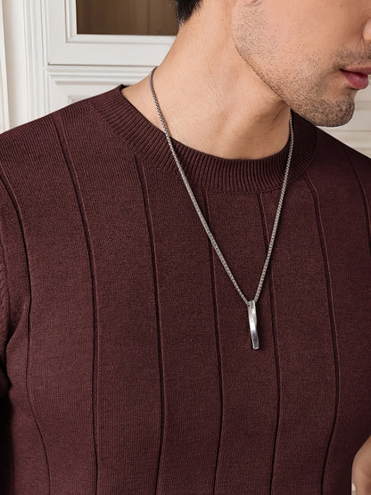 Men's Slim Fit Striped Textured Knit Crew Neck T-Shirt - High Elasticity Short Sleeve Casual Top for Spring/Autumn, Breathable Daily Leisurewear, Spring Fashion, Classic Style, Durable Construction, Pullover Shirt, Stylish Me