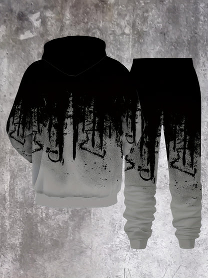 Men's Casual Hoodie & Sweatpants Set - Black & Red Contrast, Letter Print Design, Comfort Fit for Spring/Fall