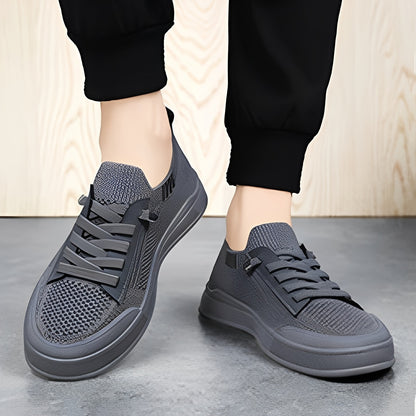 1 Pair ADO STAP Men's Slip-On Sneakers with Elastic Lace-Up Closure, Woven Mesh Upper & Soft PVC Sole - Breathable Casual Shoes for Outdoor Walking, Travel, Daily Wear (Black/Grey/Green/Beige), Shoes Sneakers, Travel Footwear