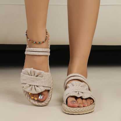 Elegant Women’s Slide Sandals - Lightweight EVA, Non-Slip Woven Sole, Open Toe, Beige Summer Beach & Casual Shoes with Adjustable Back Strap