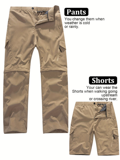 Men's Convertible Hiking Pants - Durable, Zip-Off Cargo Trousers for Fishing & Running, Casual Outdoor Wear with Pockets