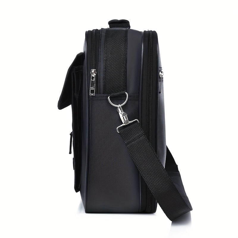 Men's Large Capacity Business Messenger Bag - Black Nylon Fabric, Adjustable Shoulder Strap, Multiple Compartments for Phone, Laptop, Tablet, Keys & Umbrella, Perfect for Work, Travel & Casual Use, Laptop Messenger Bag, Daily