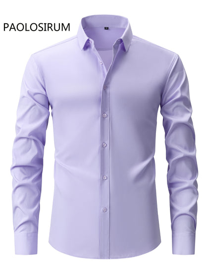 2025 New Men'S Business Slim-Fit Long-Sleeve Shirt, Wrinkle-Free, Elastic, And Smooth Fabric.