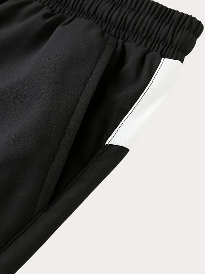 Unisex Sportswear Set for Spring And Autumn, Featuring a Zip-Up Jacket with a Stand Collar And Striped Long Pants in Black And White, a Stylish Outfit That Makes a Great Gift, Sweat-Resistant, Hand Wash Only, Workout Accessor