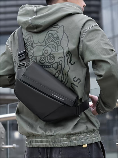 Men'S Sleek Black Crossbody Bag - Durable Oxford Material, Zippered Chest Bag with Adjustable Strap, Ideal for Commuting & Cycling, Trendy Shoulder Bag for Men, Cycling Bag|Trendy Shoulder Bag|Functional Design, Small Crossbo