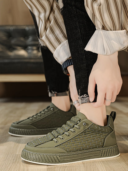 [Urban Appeal] Trendy Solid Color Low Top Sneakers, All-Season Lace-Up Casual Shoes with Faux Upper, Fabric Inner, Rubber Sole, and Comfortable Cloth Insole, Versatile Trainers | Modern Sneakers | Durable Rubber Sole