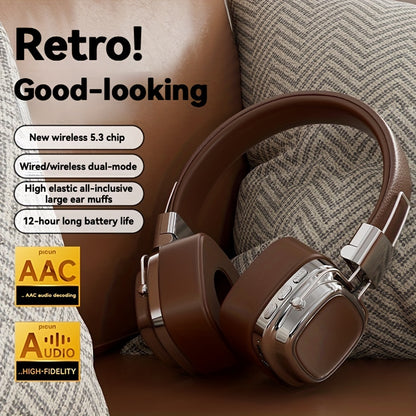 Vintage-Inspired Over-Ear Wireless Headset With Wireless 5.3 Chip - No Lag Gaming, Hi-Fi Sound & Deep Bass, Long-Lasting 350Mah Battery, Ideal For Music Lovers & Athletes
