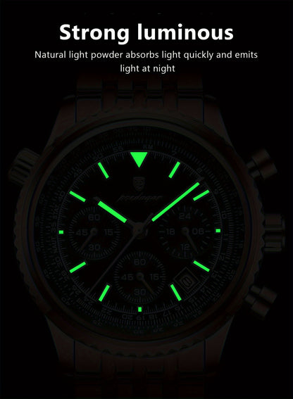 Berda Tomato Business Dominant High-end Luxury Stainless Steel Watch Waterproof Luminous Calendar Quartz Men's Watch, POEDAGAR