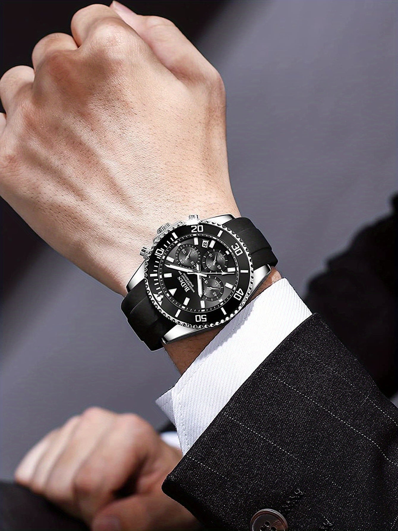 Men'S Sports Watch - Lightweight Silicone Strap with 6-Hand Chronograph, Analog Quarts Movement, 30M Water Resistant, Stopwatch, Calendar, Zinc Alloy Case, Electronic Drive, Non-Rechargeable Button Battery, Perfect for Casual