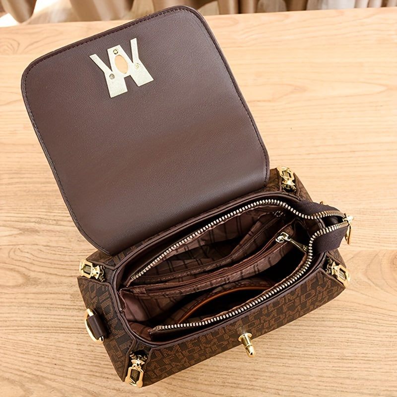 Vintage PU Crossbody Bag, Retro Shoulder Bag, Women's Fashion Handbag & Satchel Purse