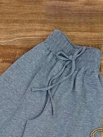 2 Pcs Solid Color Top & Pants Outfit, Long Sleeve Mock Neck Crop Slim Top & Drawstring High Waist Straight Leg Pants, Women's Clothing
