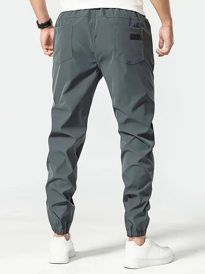 Men's Beige Cargo Pants with Multiple Pockets - Machine Washable, Comfortable Loose Fit, Ideal for Outdoor Activities, Durable Polyester Fabric