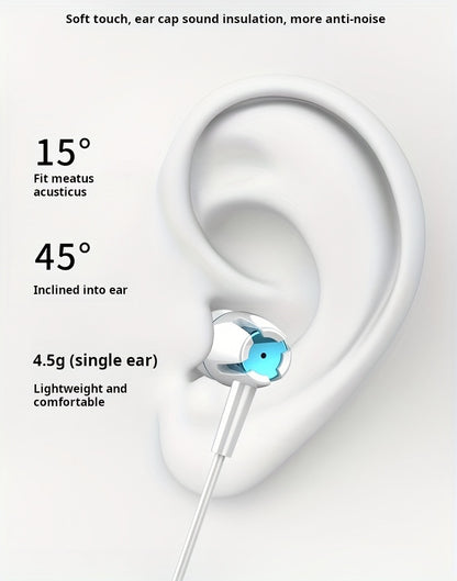 High-quality wired earphones with semi-in-ear design, supporting mobile phones, computers, games, karaoke, wired control with microphone in-ear design, high-definition calls, 3.5mm jack, suitable for sports, running, skipping