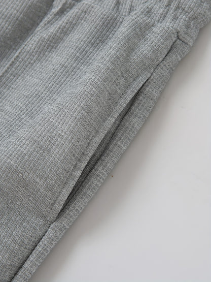 Baseball Collar Jacket and Pants Set in Waffle Fabric