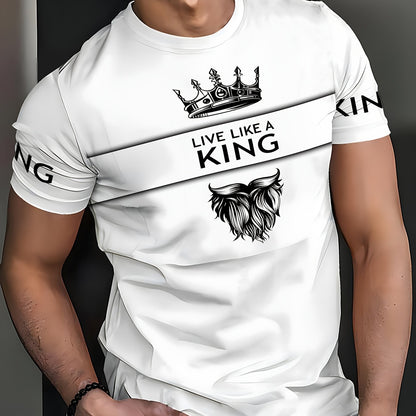 Men'S Casual Round Neck T-shirt, 100% Polyester Knit Fabric, Regular Fit, with 3D Number Print Stripe Contrast and K Letter Design, Suitable for Summer Sports Style T-shirt