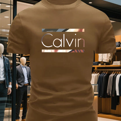 Men'S Bright Pink CALVI Graphic T-Shirt - Soft Breathable 100% Cotton Crewneck Tee, Everyday Casual Shirt for Office, Outings & Gym - Minimalist Modern Top, Comfortable Clothing, Stylish Letter Print, Durable Fabric, Short Sl