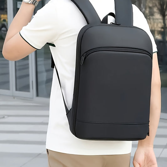 Expandable Black Nylon Business Backpack with Padded Laptop Compartment, Lightweight with Trolley Sleeve, Durable Zipper, Multi-Pocket Design, Splicing and Color Block Detail, Ideal for Daily Commute and Travel - Wet Wipe Cle