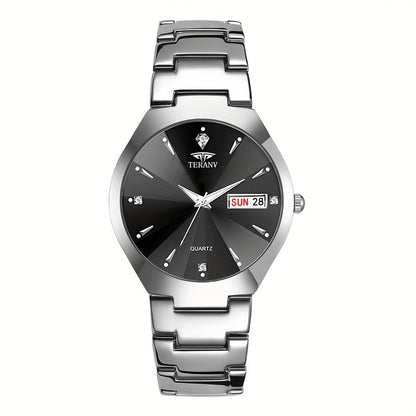 DEBLVE Men's Business Quartz Watch with Luminous Hands, Calendar & Date Display, Stainless Steel Black Dial - Minimalist Luxury Design for Travel, Leisure & Professional Use, Formal Timepiece