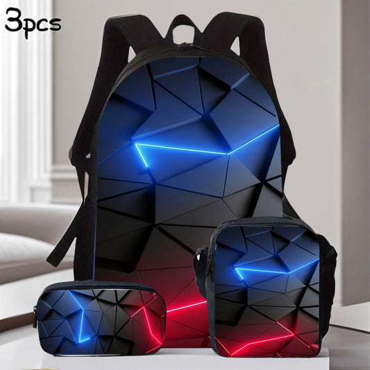 3pcs Gamer Large Capacity Lightweight Nylon Daypack with Lunch Bag & Pencil Case, Perfect for, Travel, or Daily Commute, Great Birthday or Holiday Gift, Backpack for Travel