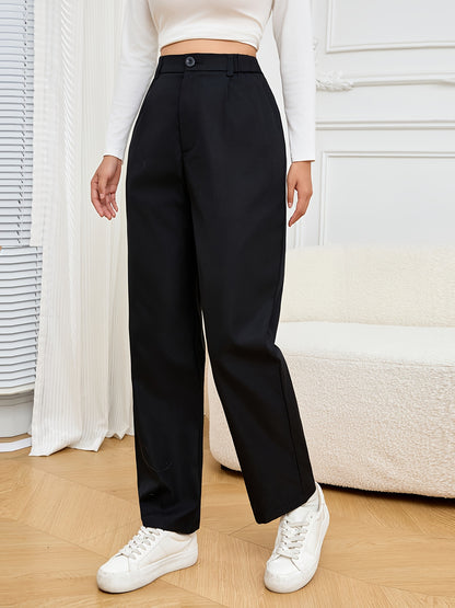 Women'S Black Straight-Leg Casual Trousers