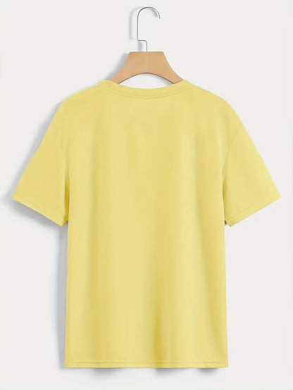 Finger Heart Print T-Shirt, Short Sleeve Crew Neck Casual Top For Summer & Spring, Women's Clothing