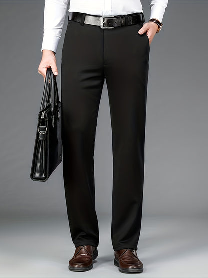 Men'S Classic Black Dress Pants - Nylon Blend, Straight Leg, Straight Leg Pants for Business Occasions