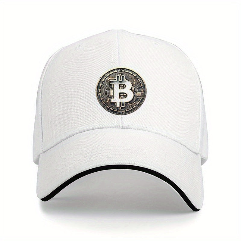 [Արկածային պատրաստ] Կարգավորվող Bitcoin լոգոտիպով բեյսբոլի գլխարկ - Թեթև, փափուկ պոլիեսթերային հայրիկի գլխարկ սպիտակ շեշտադրումներով, իդեալական է բացօթյա գործունեության համար, հարմար, արտաքին գլխարկ | Նրբագեղ գլխարկի դիզայն | Երկարակյաց գլխարկ