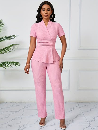 Ready-To-Wear Women'S Elegant Casual Solid Color Textured Pants Set