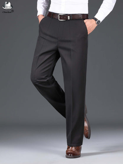 1pc Classic Fit Men'S Dress Pants - 100% Cotton, Solid Color, Non-Stretch, Regular Length, for Autumn/Winter - Business Casual Style