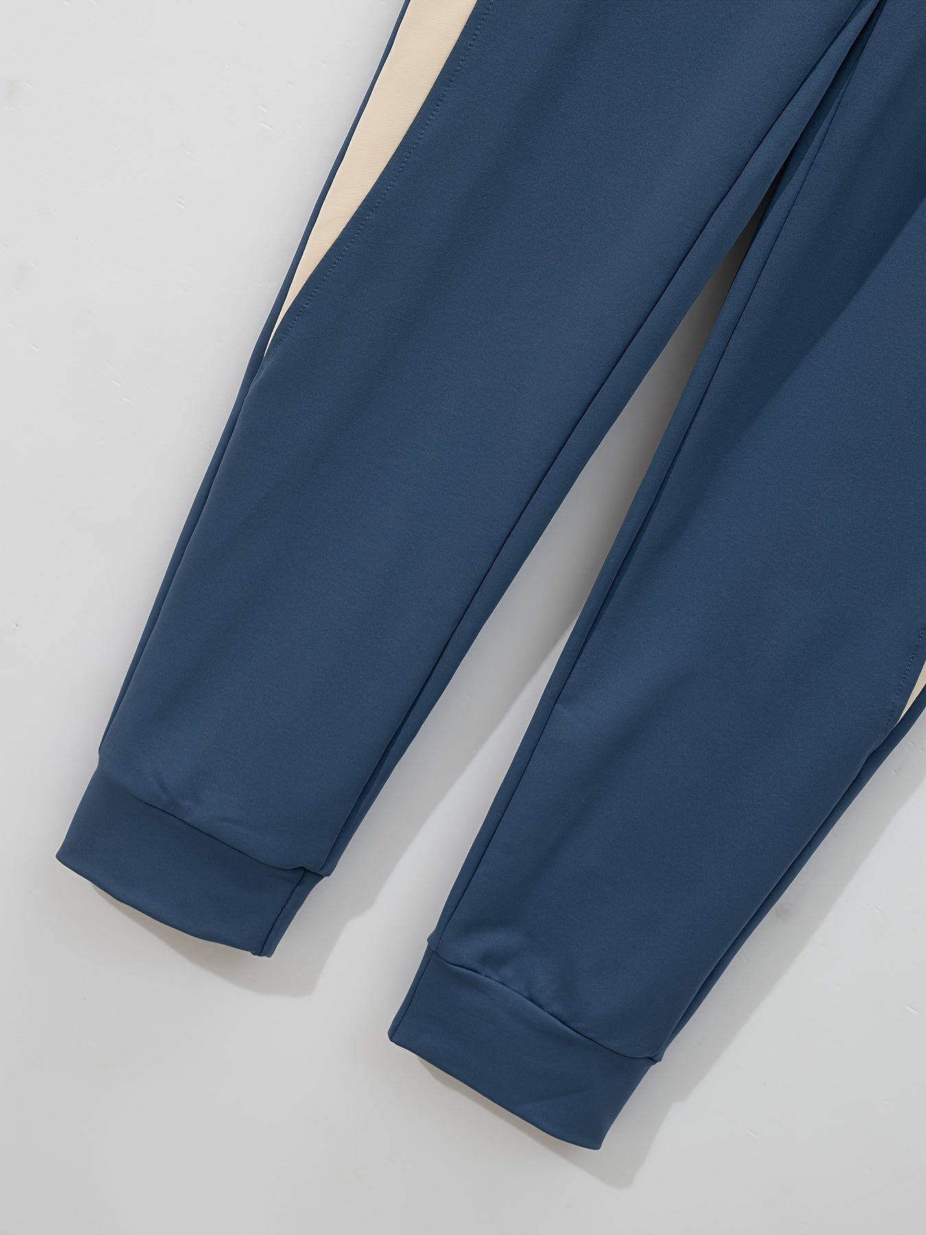 Men's Casual Baseball Jacket & Pants Set - Color Block, Polyester, Button-Up with Belt Detail for Spring/Fall