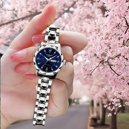 A BANBONY Fashion Brand Women'S Quartz Watch with a Stainless Steel Strap, Adorned with Rhinestones, IPX7 Waterproof, Luminous Display for The Week, Multifunctional Fully Automatic Casual Watch, Perfect Gift for Birthdays, Ho