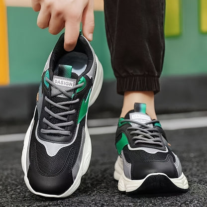 Men'S Casual Sports Shoes - Thick-Soled Lace-Up Sneakers with Synthetic Upper, Cushioned EVA Insole & PVC Sole for Outdoor Hiking, Running, Gym - All-Season Comfort in Beige/Black, Brown/White, Green/White, Versatile Trainers