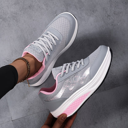 Women's Light Blue Breathable Mesh Sneakers - Air-Cushioned, Thick-Soled Sneakers with Sport Control & Lace-Up Design for All Seasons