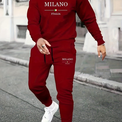 Men's Fashion Casual Sports MILANO Round Neck Sweatshirt and Pants 2pcs Set - Xingfan