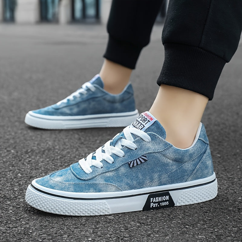 Men's All-Season Sneakers - Lace-Up Low-Top Shoes with Non-Slip PVC Sole, Breathable Fabric Upper - Cushioned Insole for Gym, Running, Everyday - Classic Round Toe - All-Season Casual Shoes for Men, Gym Footwear, Modern Canva