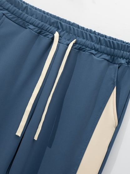 Men'S Casual Baseball Collar Jacket and Pants Set, Color Block Long Sleeve Sweatshirt and Sweatpants, Polyester Woven Suit with Button Detail, Spring/Fall Collection
