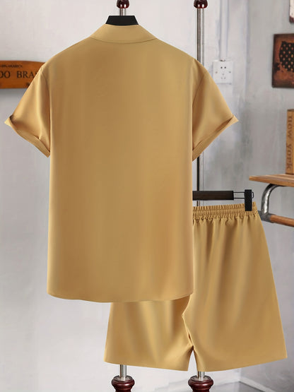 Men's Casual Short Sleeve Collar Shorts Printed Fashion Suit
