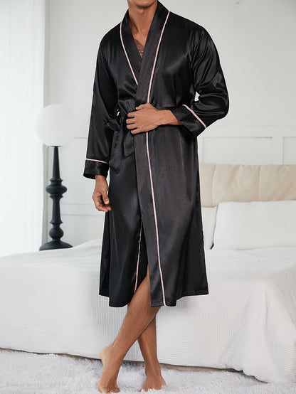 Set of Two Long, Stylish And Simple Autumn-Winter Couple'S Robes with Ties, Featuring a Sexy Open Cardigan Design for Women'S Loungewear.