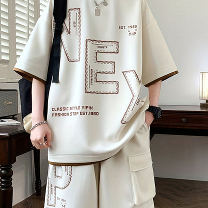 Pei Kuan's Choice Summer Men's Sports Suit Youth Student Casual Suit Two-piece Suit T-shirt Shorts Set Short Sleeve Shorts Set One Suit Breathable and Comfortable Sweat Absorbent
