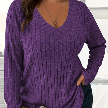 1 հատ Women'S Plus Size Casual V-Neck սվիտեր - 95% պոլիեսթեր 5% սպանդեքս տրիկոտաժե գործվածք, միաձույլ գույն, երկարաթև, գարուն/աշուն/ձմեռ բաց վերնաշապիկ