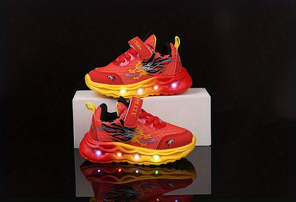 2025 New Youngsters' LED Light-Up Sneakers - Sparkling Cartoon Dad Shoes for Boys & Girls, Closure, Breathable Fabric Upper & Durable PVC Sole, All-Season Casual Wear, Kid Shoes, Everyday Youngsters'S Footwear, Fun Youngsters