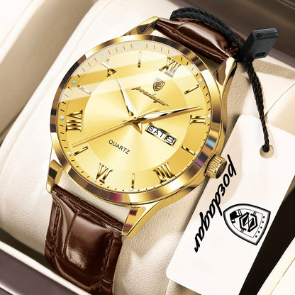 Luxury Leather Strap Men's Watch Waterproof Luminous Calendar Week Wristwatch Simple Business Fashion Sports Men's Watch