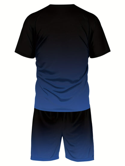 ADIDA Letter Set Short Sleeve + Shorts Two-Piece Men's Fashion Casual Round Neck T-Shirt Outfit, European Style Trendy Short Sleeve Set