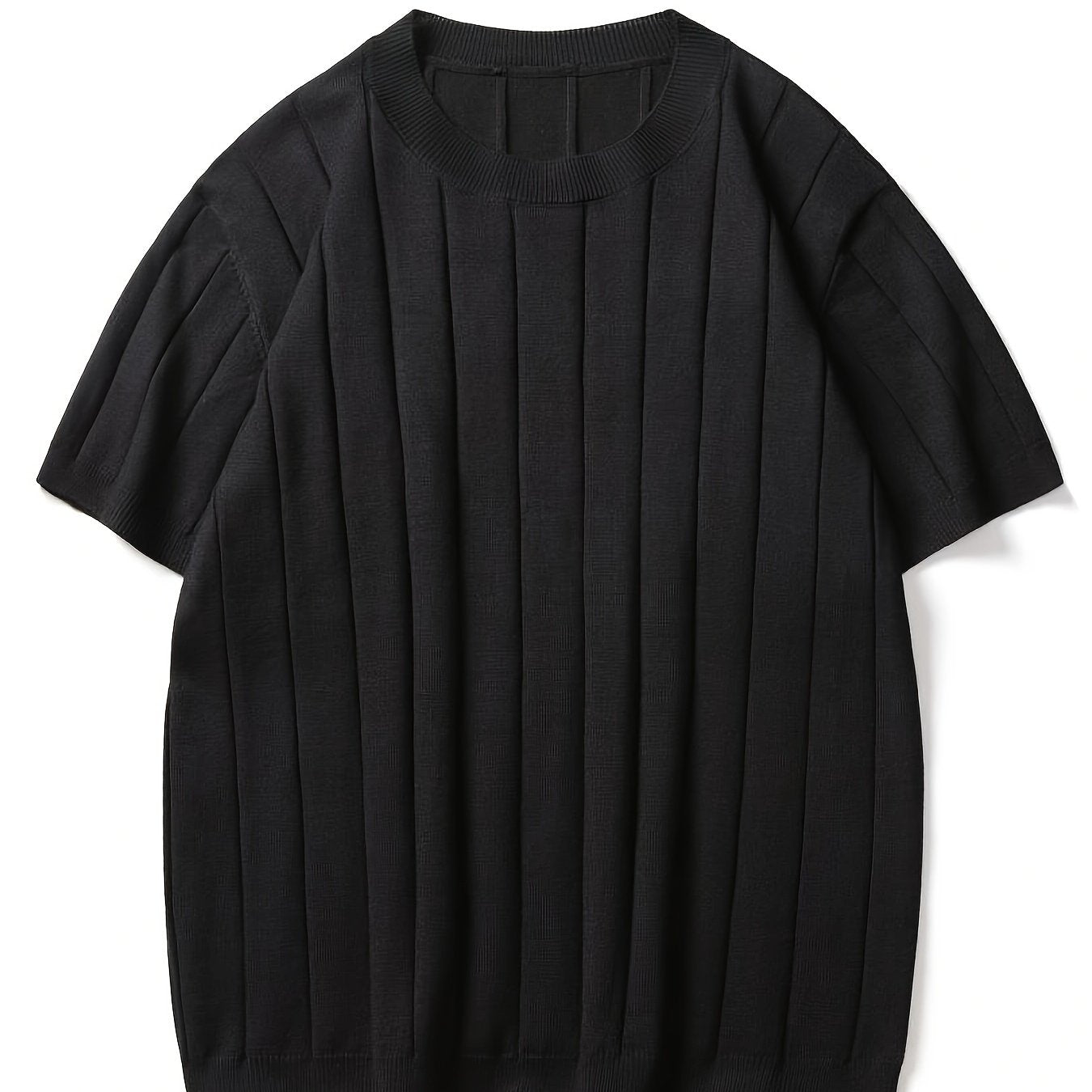 Men's Slim Fit Striped Textured Knit Crew Neck T-Shirt - High Elasticity Short Sleeve Casual Top for Spring/Autumn, Breathable Daily Leisurewear, Spring Fashion, Classic Style, Durable Construction, Pullover Shirt, Stylish Me