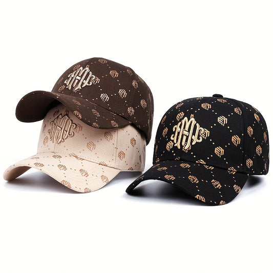 Men's Athletic Baseball Cap - Breathable Polyester, Adjustable Fit, "ATH" Logo, Beige & White with Golden Pumpkin Pattern, Dark Brown & Golden, Perfect for Outdoor Sports and Golf, Casual Wear Hat | Sporty Baseball Cap | Adju